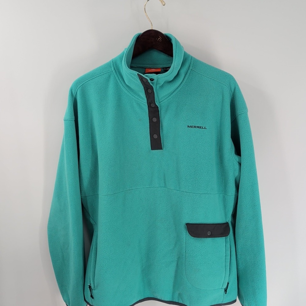 Vintage Y2K Merrell Zipped Pockets Fleece Pullover Sweater Teal Green‎ Size XL
